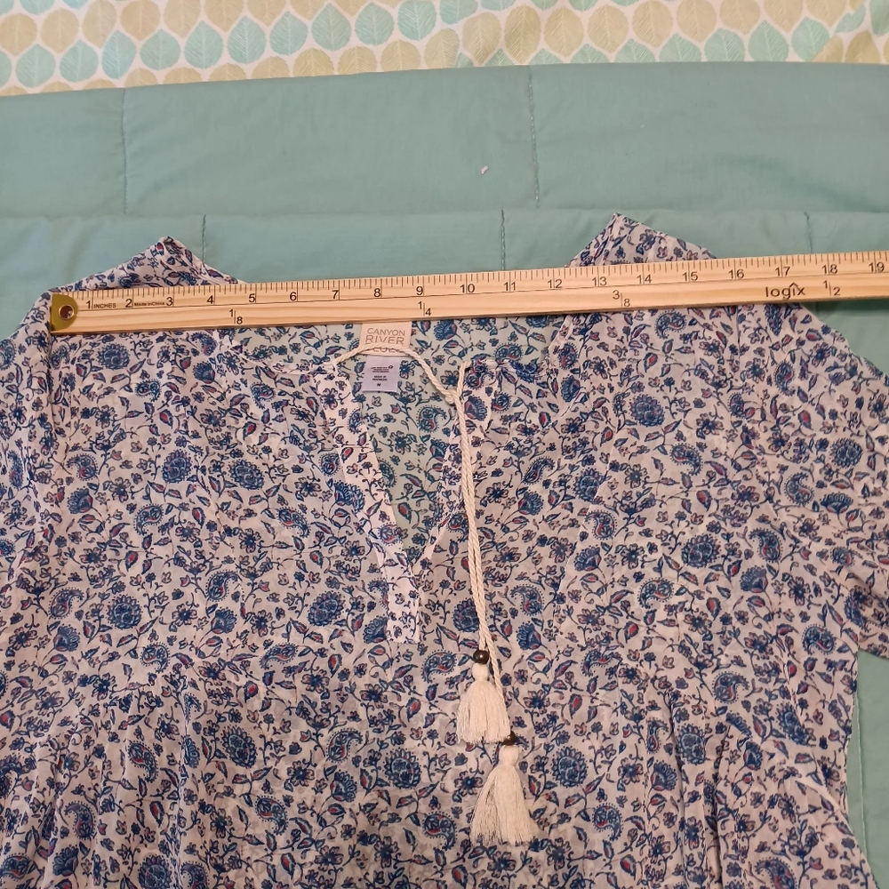 Canyon River Blues Paesant Pre-owned Blue&White Long Sleeve Summer Blouse  Sheer - Picture 8 of 11